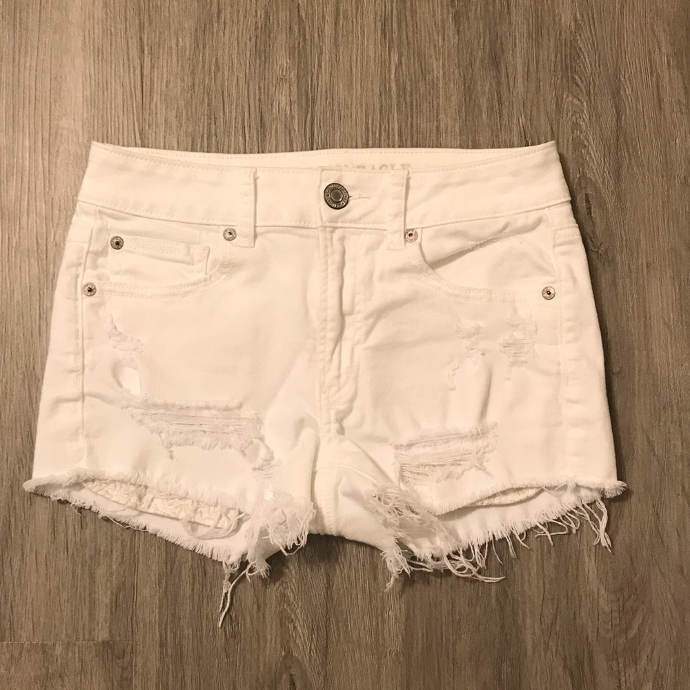 American Eagle White Denim Ripped Shorts Size 2